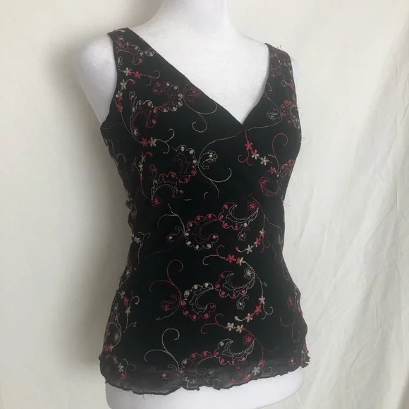 Ricki's Black Floral Embroidered Camisole with Pink Accents - Picture 4 of 7